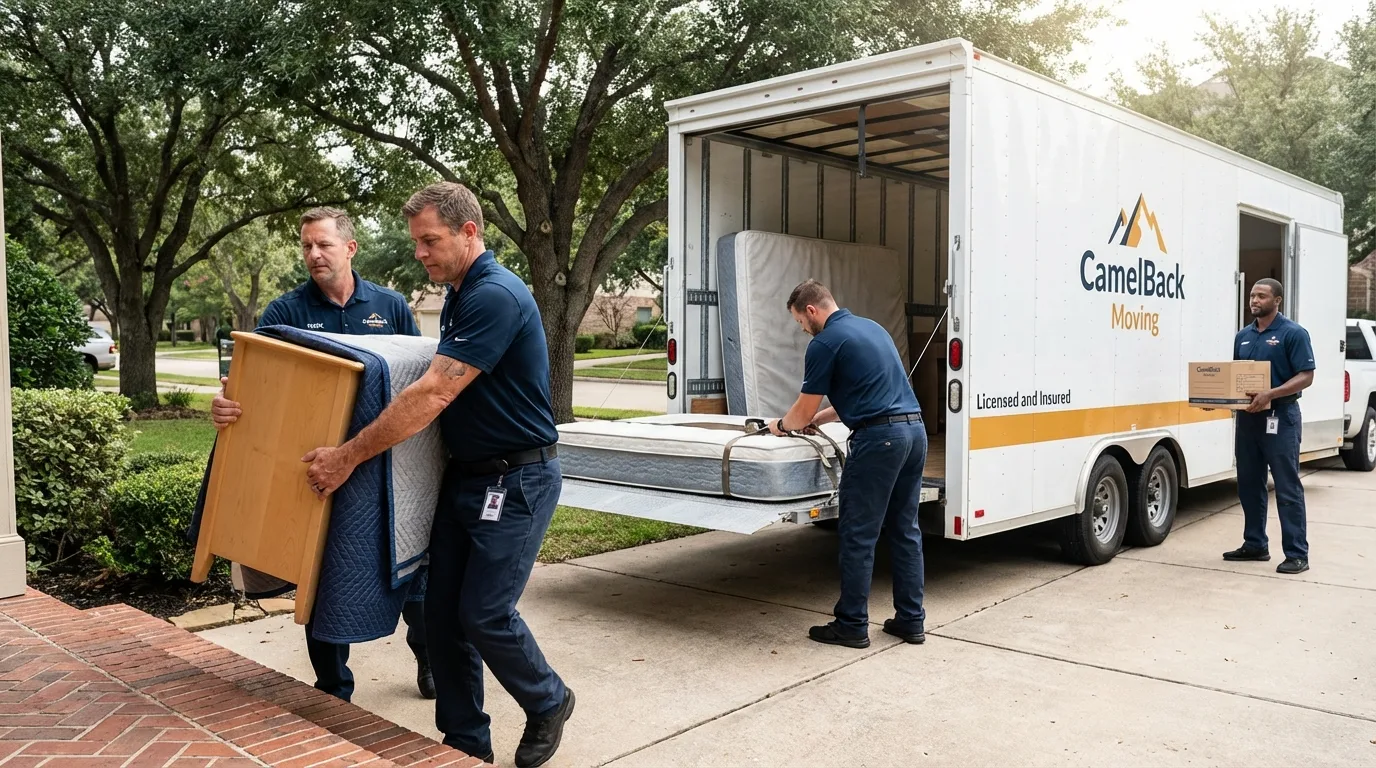 Crew loading residential truck for cross-state move from Jericho, VT