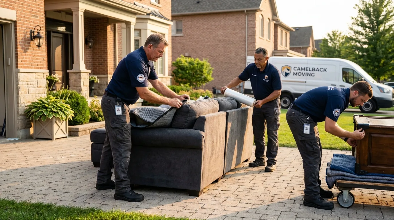Large estate moving crew wrapping furniture in Jericho, VT